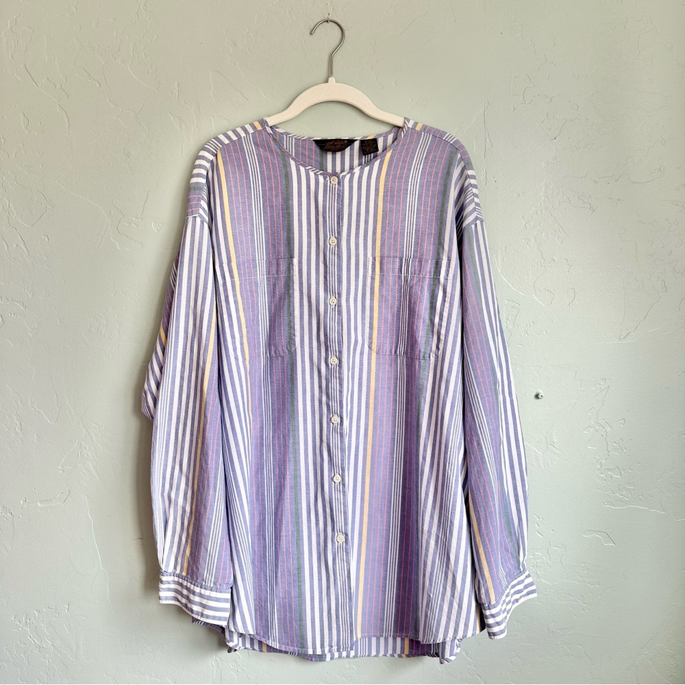 Eddie Bauer Women’s Vintage 90’s Vertical‎ Striped Button Down Shirt Size Large